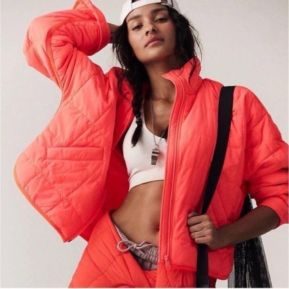 Free People Movement Pippa Packable Puffer Jacket Neon Coral Size XS NEW - Picture 1 of 16